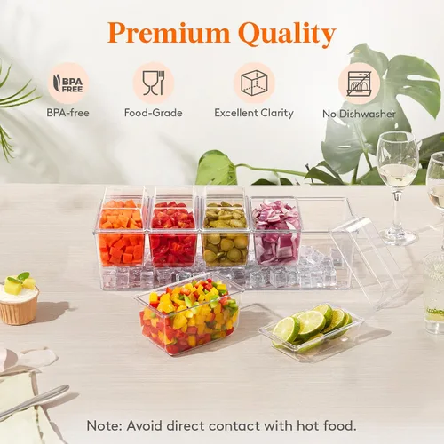 Miniatura 4 de Lifewit Organizador de condimentos enfriado con hielo con 5 recipientes de 20 oz (2.5 tazas), servidor de condimentos para fiesta con tapas