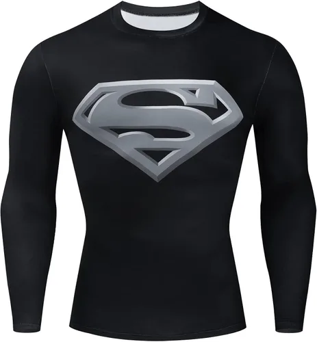 GYM GALA Camiseta de compresión de manga larga con estampado 3D de superhéroe para hombre
