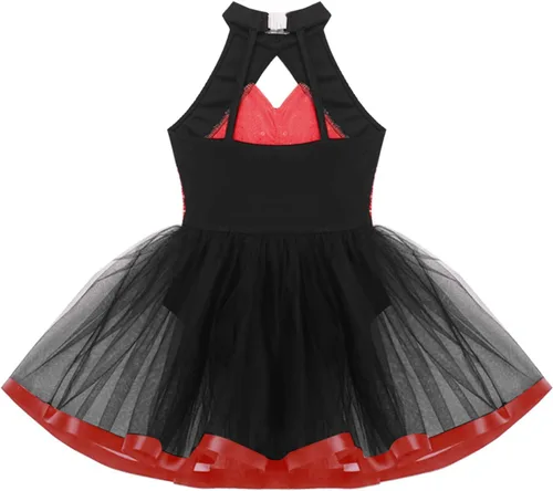 Miniatura 35 de CHICTRY Vestido tutú de ballet con lentejuelas brillantes para niñas y niñas, moderno disfraz de baile latino de jazz