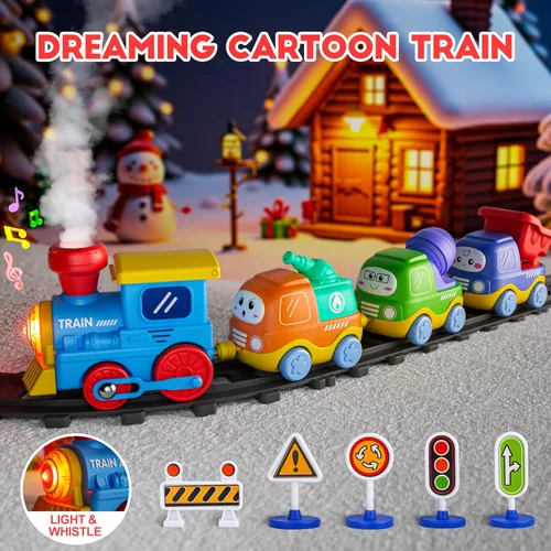 Miniatura 3 de Juego de Tren de Vapor Funwee para Niños Pequeños, Juguetes de Tren con Conexión Magnética y Luces y Sonidos, Tren Eléctrico de Dibujos Animados