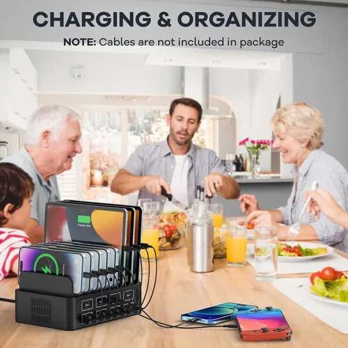 Miniatura 7 de Estación de carga de 150W/35A para múltiples dispositivos, RUANSZZ Estación de carga rápida de 16 puertos USB-C, Organizador de carga múltiple