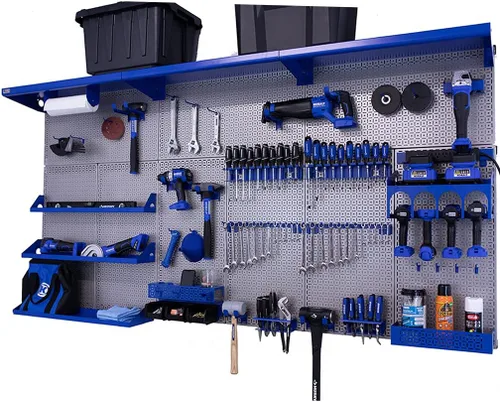 Miniatura 23 de OmniWall Weekend Warrior XL - Sistema de organización de pared de metal (negro/azul)