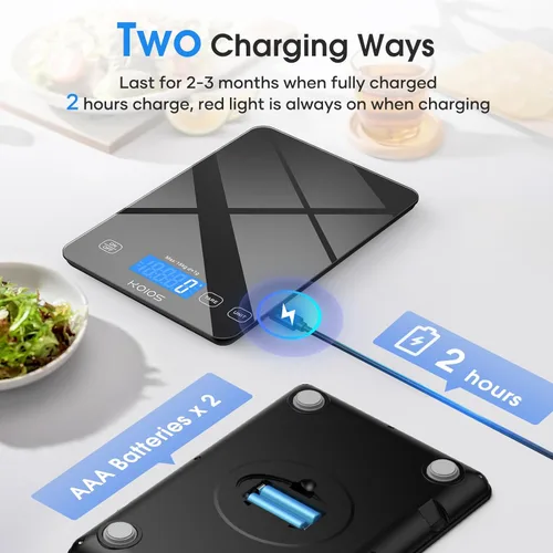 Miniatura 5 de KOIOS Báscula de alimentos, báscula digital de cocina de 33 libras/15 kg, peso en gramos y onzas para cocinar y hornear, graduación precisa de 1