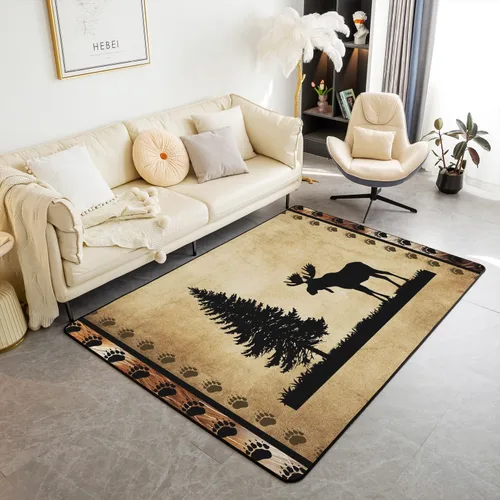 jejeloiu Alfombras de ciervo para sala de estar, dormitorio, niños, alfombra decorativa de animales salvajes, 4 x 5, naturaleza, vida silvestre,