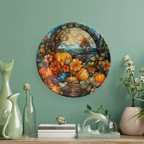 Miniatura 5 de Plato de cosecha de otoño de calabaza para decoración de pared de oficina en casa, plato decorativo con soporte de exhibición, adorno de cerámica