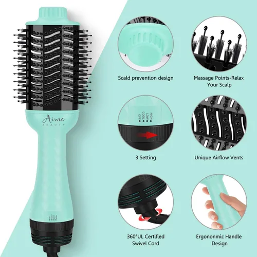 Miniatura 2 de Aima Beauty Cepillo secador de pelo voluminizador de un solo paso, cepillo de aire caliente mejorado 4 en 1 para menos encrespamiento, más brillo