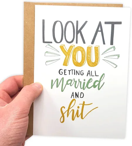 Miniatura 5 de Sleazy Greetings Divertida tarjeta de boda para compromiso matrimonial – Humor para adultos, tarjeta de felicitación de boda sucia (casado y mierda)