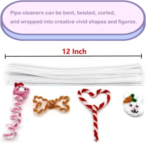 Miniatura 3 de Cldamecy 100 limpiadores de tuberías blancos con 20 ojos salteados, tallos de felpilla para proyectos de manualidades, limpiadores de tuberías