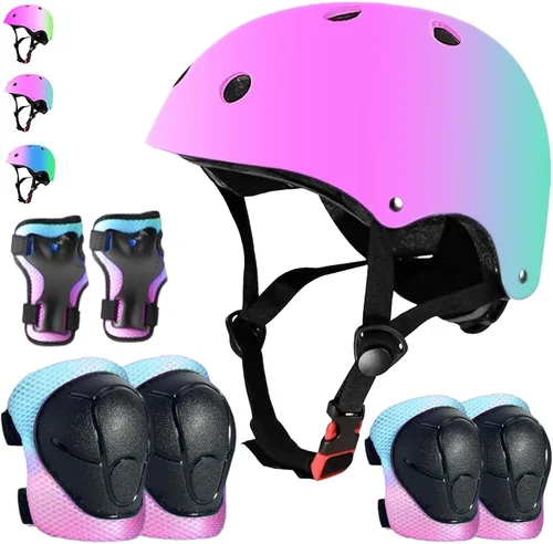 Miniatura 8 de Juego de casco de bicicleta ajustable para niños, chicos, chicas y adolescentes de 3 a 8 años de edad, incluye protectores de codo, rodilla