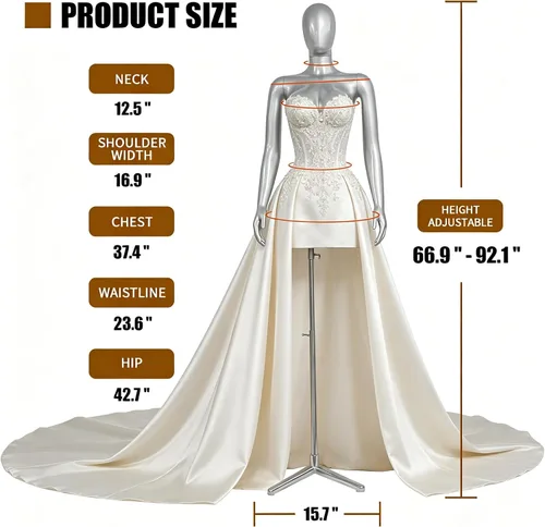 Miniatura 4 de Torso de maniquí femenino de 67 a 92 pulgadas, cuerpo de maniquí de exhibición con altura ajustable y soporte de base de metal, modelo de vestido