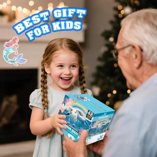 Miniatura 6 de Rompecabezas de suelo jumbo para niños de 4 a 8 años, rompecabezas submarino de unicornio y sirena de 48 piezas, juguetes educativos grandes