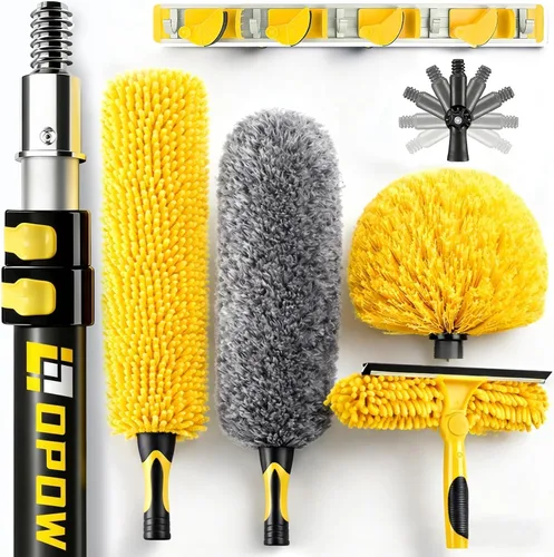 Kits de plumero de techo alto de 20 pies con poste de extensión resistente de 5 a 12 pies, plumero de alto alcance para limpieza, plumero de plumas