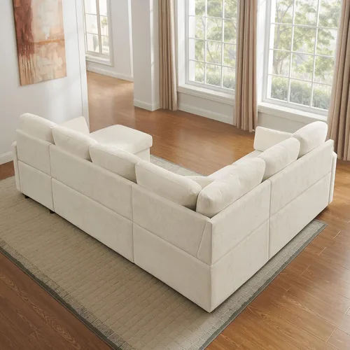 Miniatura 9 de Sofá Seccional Cama de 111 pulgadas con Cama Extraíble, Sofá Modular de 6 Asientos en Forma de U con Chaise de Almacenamiento, Sofá Seccional