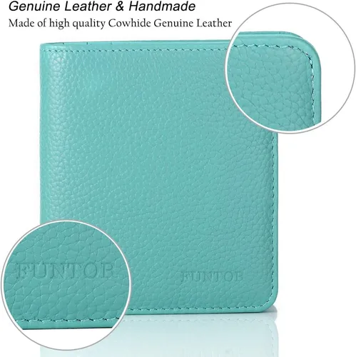 Miniatura 5 de Funtor Cartera de cuero para mujer, pequeña y compacta, con bolsillo doble, bloqueo RFID, para mujer
