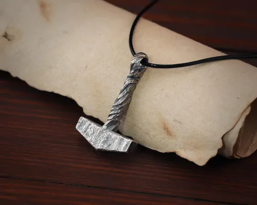 Miniatura 137 de Viking Thors Hammer Necklace Pendant - Vegvisir Aegishjalmur Helm of Awe Raven Huginn Muninn Pendant Necklace Amulet Talisman - Thor Necklace