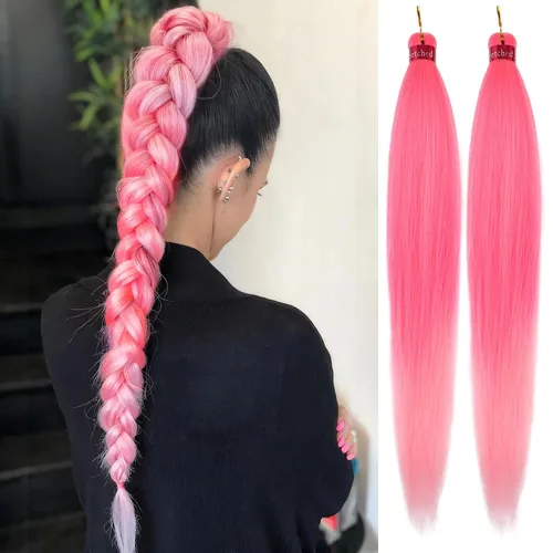 Miniatura 23 de Cabello trenzado negro preestirado, 2 paquetes de extensiones de cabello de trenzas de caja de 26 pulgadas, pelo sintético preestirado trenzado