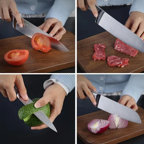Miniatura 4 de Juego de 3 cuchillos de chef de acero inoxidable, cuchillos afilados Santoku Kitchen Knives, Japanese Cooking Knife, Ergonomic Non-Slip Handle