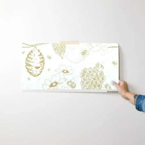 Miniatura 7 de Muestra de papel tapiz extraíble – Colmena de abeja Toile flores amarillas grandes mostaza oro abeja miel papel pintado personalizado pre-pegado por