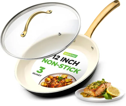 Miniatura 7 de NutriChef Sartén mediana de cerámica antiadherente con tapa, sartén no tóxica de 10 pulgadas con tapa, sartén compatible con inducción con mango