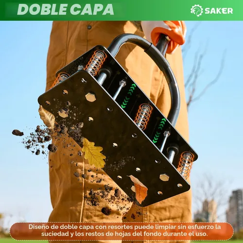Miniatura 3 de Saker Aireador manual de césped con 15 picos de hierro de altura ajustable, resorte de doble capa, herramienta aireadora de césped de hierro Negro