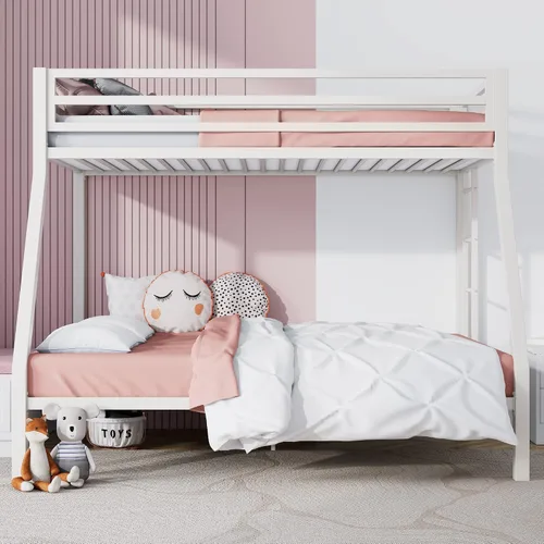 Miniatura 7 de SHA CERLIN Litera tipo loft de tamaño individual sobre full con escalera y barandilla, listones de metal resistente, no necesita somier, muebles