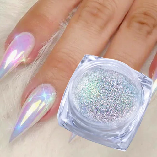 1 Caja de Polvo de Purpurina Holográfico para Uñas Color Arcoíris Efecto Neón Copos de Arte de Uñas Decoración Polvo Cromado para Uñas Polvo Punta