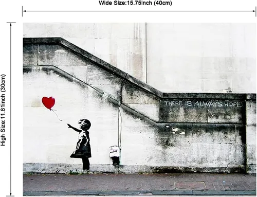 Miniatura 6 de Pyradecor Banksy Grafitti Girl with Red Balloon Grey Love Pictures Cuadros sobre lienzo, arte de pared moderno, impresiones en lienzo para sala