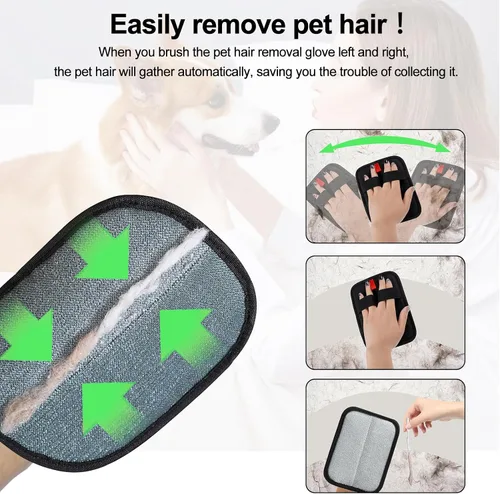 Miniatura 2 de Guantes de depilación de mascotas, cepillo mágico para mascotas, peine de gato, lavable y reutilizable, guantes de pelo para perros, gatos