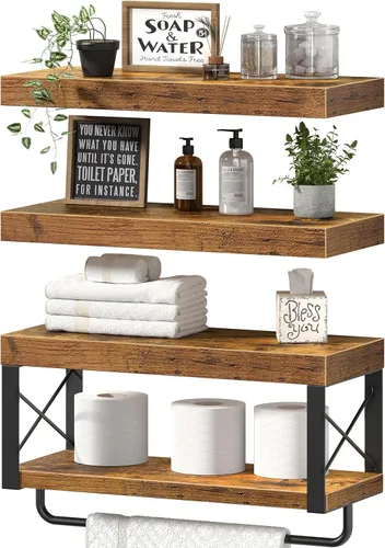 Miniatura 9 de QEEIG Estantes de baño sobre el inodoro - Estante flotante para pared, almacenamiento de papel higiénico, estilo rústico, 16 pulgadas, juego de 3