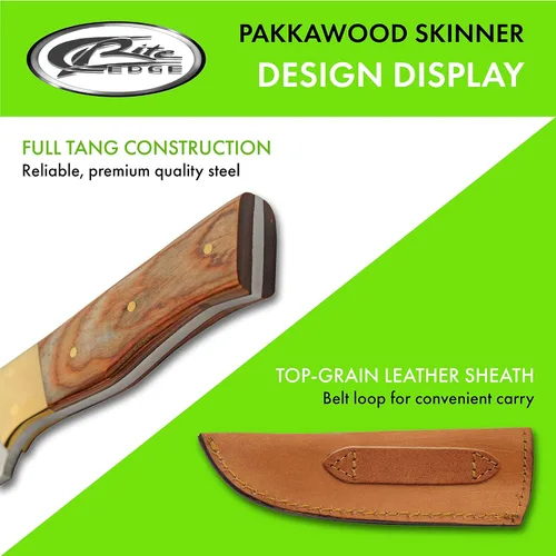 Miniatura 4 de SZCO Cuchillo de caza Full Tang de 8 pulgadas, cuchillo marrón para exteriores con hoja de acero inoxidable, mango de madera de Pakka con refuerzo