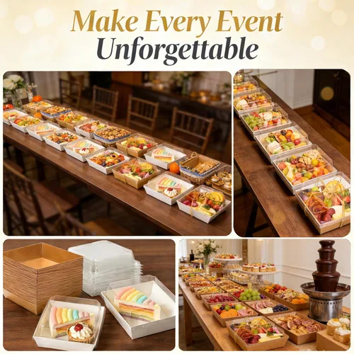 Miniatura 6 de 100 unidades de cajas para charcutería con tapas transparentes - Envases de comida ecológicos, portátiles y a prueba de fugas para varios manjares
