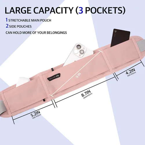 Miniatura 5 de Cinturón de correr para teléfono – Riñonera ajustable para correr con 3 bolsillos para teléfonos de hasta 7.2 pulgadas, cangurera delgada para Rosa