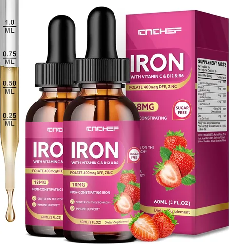 Miniatura 8 de Liquid Iron Supplement for Women, Men & Kids 18mg with Vitamin C, B12, B6, Folate & Zinc High Absorption Ferrous Bisglycinate Chelate, Natural
