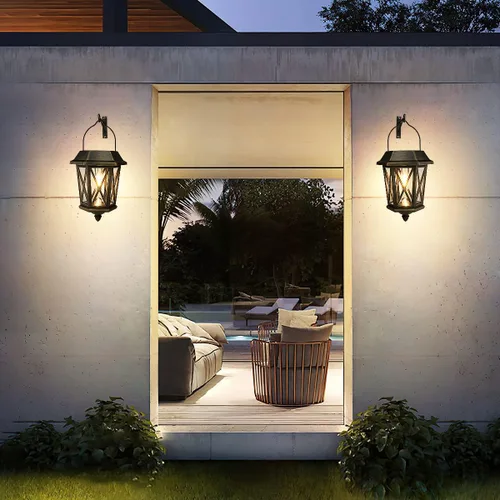 Miniatura 6 de Farol solar impermeable para exteriores, luces solares de metal para exteriores con vidrio transparente, luces LED de energía solar, montaje