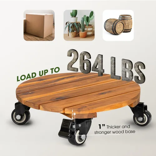 Miniatura 3 de Idzo Paquete de 2 cajas de madera de 12 pulgadas con ruedas resistentes, capacidad de 264 libras, plataforma de madera dura de acacia, soporte