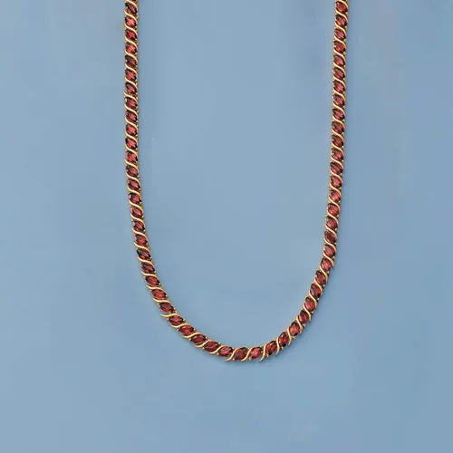 Miniatura 3 de Ross-Simons Collar de tenis granate de 20.00 qt en oro amarillo de 18 quilates sobre plata de ley, Gema, Granate