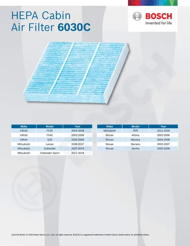 Miniatura 6 de Bosch Automotive 6030C - Filtro de aire de habitáculo HEPA para Infiniti FX35, FX45, G35 Mitsubishi Lancer, Outlander, RVR y determinados vehículos