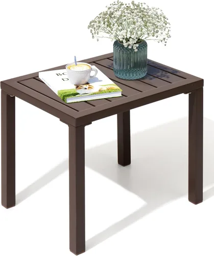 Miniatura 11 de Crestlive Products Mesa auxiliar para exteriores, mesa auxiliar rectangular de aluminio, mesa de café para patio pequeño para interiores y Negro