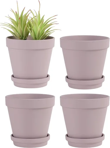 Yishang Macetas grandes de terracota con platillo, paquete de 4 macetas grandes de terracota de 6 pulgadas con orificio de drenaje, maceta con Blanco