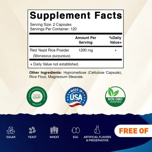 Miniatura 2 de Vitamatic - Arroz de levadura roja de 1200 mg por porción, 240 cápsulas vegetales, fabricado en los Estados Unidos, sin OMG y sin gluten