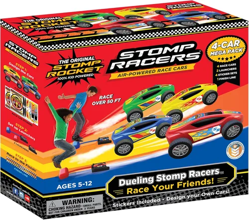 Miniatura 11 de Stomp Racers con energía de aire de Stomp Rocket, paquete de 2 autos de carreras - Lanzador de juguetes de carreras de duelo Stomp Racers