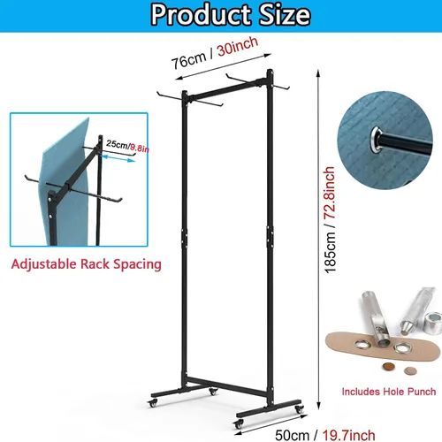 Miniatura 2 de Soporte para tapete de yoga colgante, carrito de esterilla de yoga rodante, estante de almacenamiento de gran capacidad, con perforador, estante