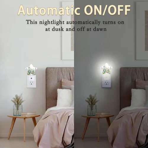 Miniatura 4 de Luces nocturnas de flores silvestres de hierbas, lámpara de pared enchufable, sensor inteligente del atardecer al amanecer para decoración