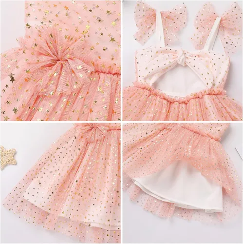 Miniatura 6 de IMEKIS Vestido de cumpleaños para niñas pequeñas, tul brillante, princesa, pastel, sesión de fotos, traje para 1-6T