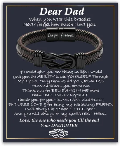 Miniatura 18 de Gifts for Men Infinity Leather Bracelet for Dad New Daddy Husband Boyfriend Son Grandson Brother Nephew Uncle Brown Braided Engraved Leather Jewelry
