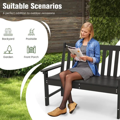 Miniatura 7 de Tangkula Banco de jardín HDPE para exteriores con respaldo, silla de sofá biplaza para patio para 2 personas para todo tipo de clima con asiento