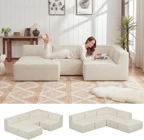 Miniatura 48 de Sofá Seccional Comprimido de 106" Sofás Modulares en Forma de L con Chaise, Espuma de Alta Densidad Sin Ensamblaje Requerido, 4 Piezas