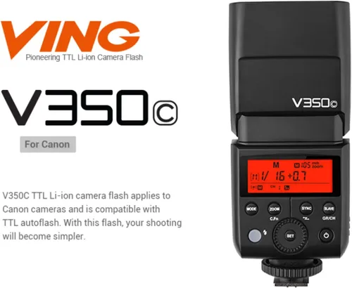 Miniatura 2 de Godox Flash V350C para Canon 1/8000s HSS 2.4G GN36 500 Full Power Flashs 0.1s-1.7s Tiempo de reciclaje TTL Speedlight para Canon 6D 80D 77D 70D 60D