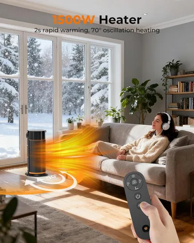 Miniatura 2 de Calentador de espacio: calentadores de espacio portátiles de 1500 W para uso en interiores, calentador eléctrico de cerámica PTC con control remoto