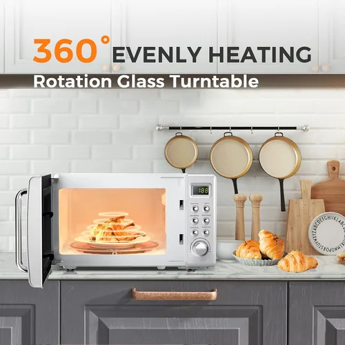 Miniatura 4 de LDAILY Horno de microondas pequeño retro de 0.7 pies cúbicos, microondas compacto de encimera de 700W con 5 niveles de potencia, menús de cocción